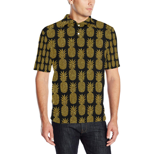 Gold Pineapple Pattern Print Design PP011 Men Polo Shirt