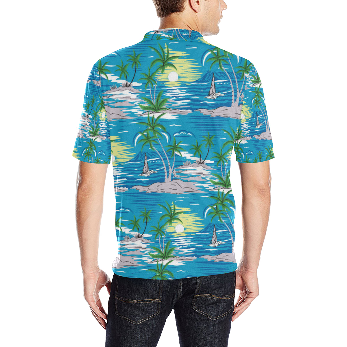 Palm Tree Beach Men Polo Shirt