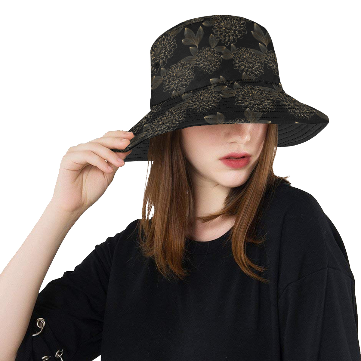 Dahlia Pattern Print Design DH04 Unisex Bucket Hat