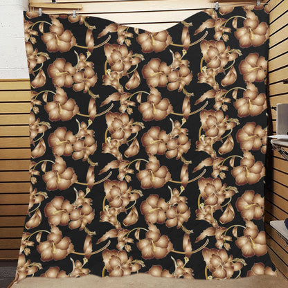 Brown Hibiscus Pattern Print Design HB06 Premium Quilt