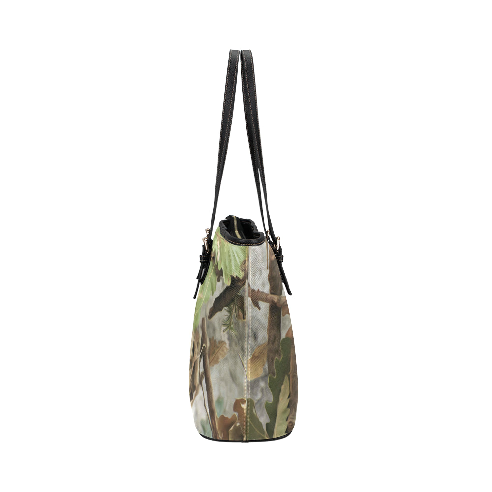 Camo Realistic Tree Forest Print Leather Tote Bag