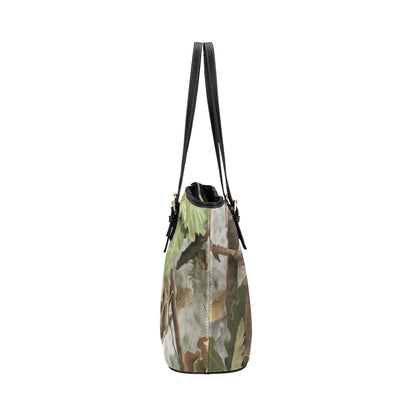 Camo Realistic Tree Forest Print Leather Tote Bag