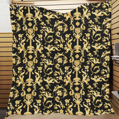 Baroque Golden Pattern Print Design 04 Premium Quilt