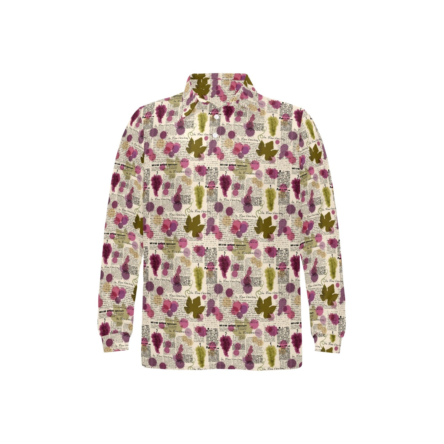 Wine Style Design Print Long Sleeve Polo Shirt For Men's