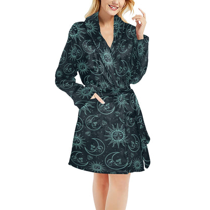 Sun Moon Magic Design Themed Print Women's Fleece Robe
