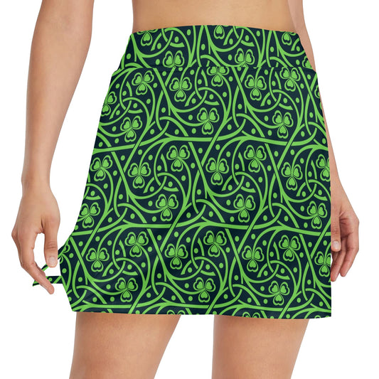 Shamrock Themed Print Women's Golf Skirt with Pocket