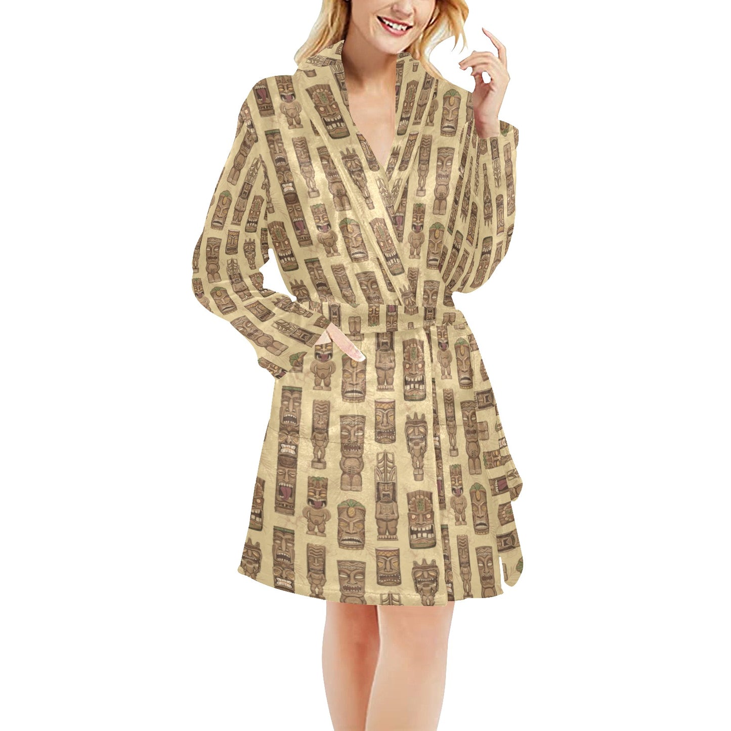 Totem Tiki Style Themed Design Women's Fleece Robe