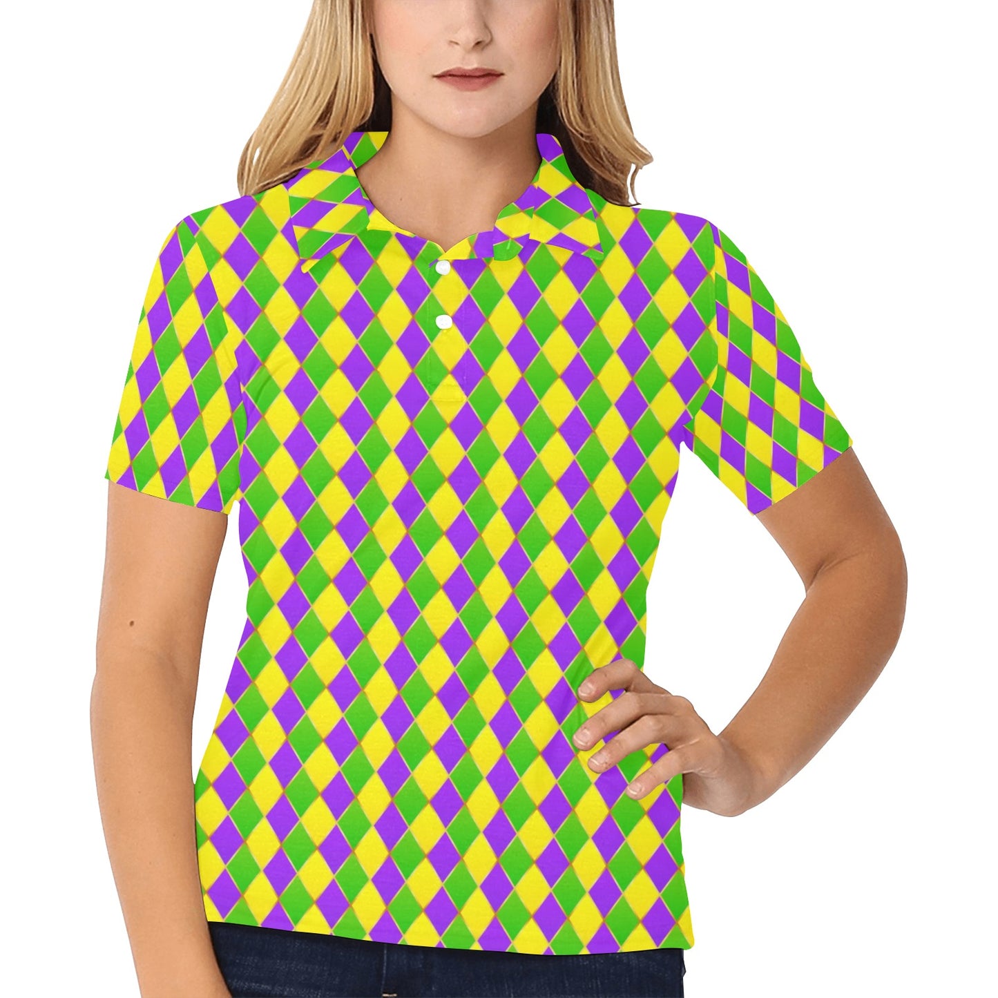 Mardi Gras Pattern Print Design 01 Women's Polo Shirt