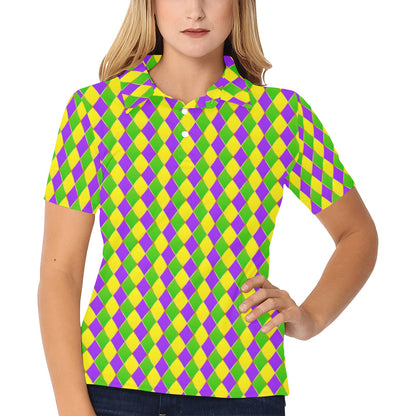 Mardi Gras Pattern Print Design 01 Women's Polo Shirt