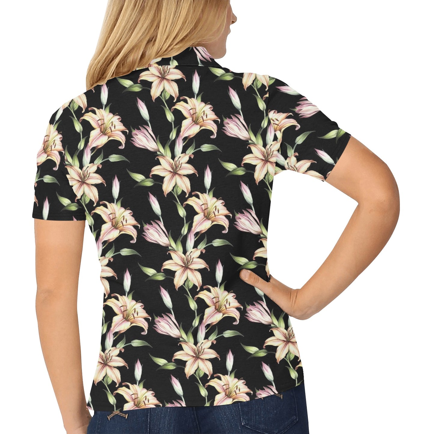 Lily Pattern Print Design LY05 Women's Polo Shirt