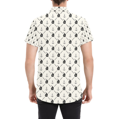 Sailboat Print Design LKS302 Men Short Sleeve Button Up Shirt