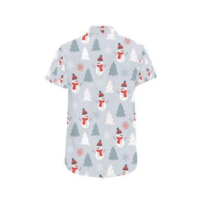 Snowman Print Design LKS302 Men Short Sleeve Button Up Shirt