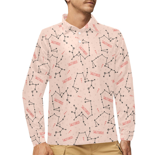 Sagittarius Star Print Design LKS302 Long Sleeve Polo Shirt For Men's