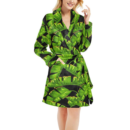 Banana Leaf Pattern Print Design BL06 Women's Fleece Robe