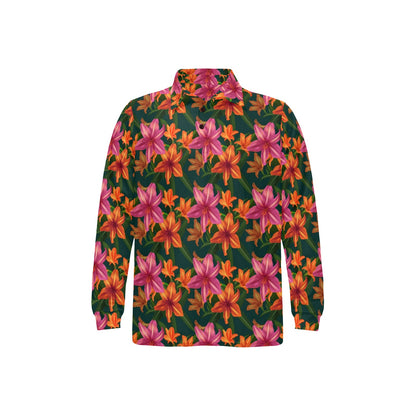 Amaryllis Pattern Print Design AL01 Long Sleeve Polo Shirt For Men's