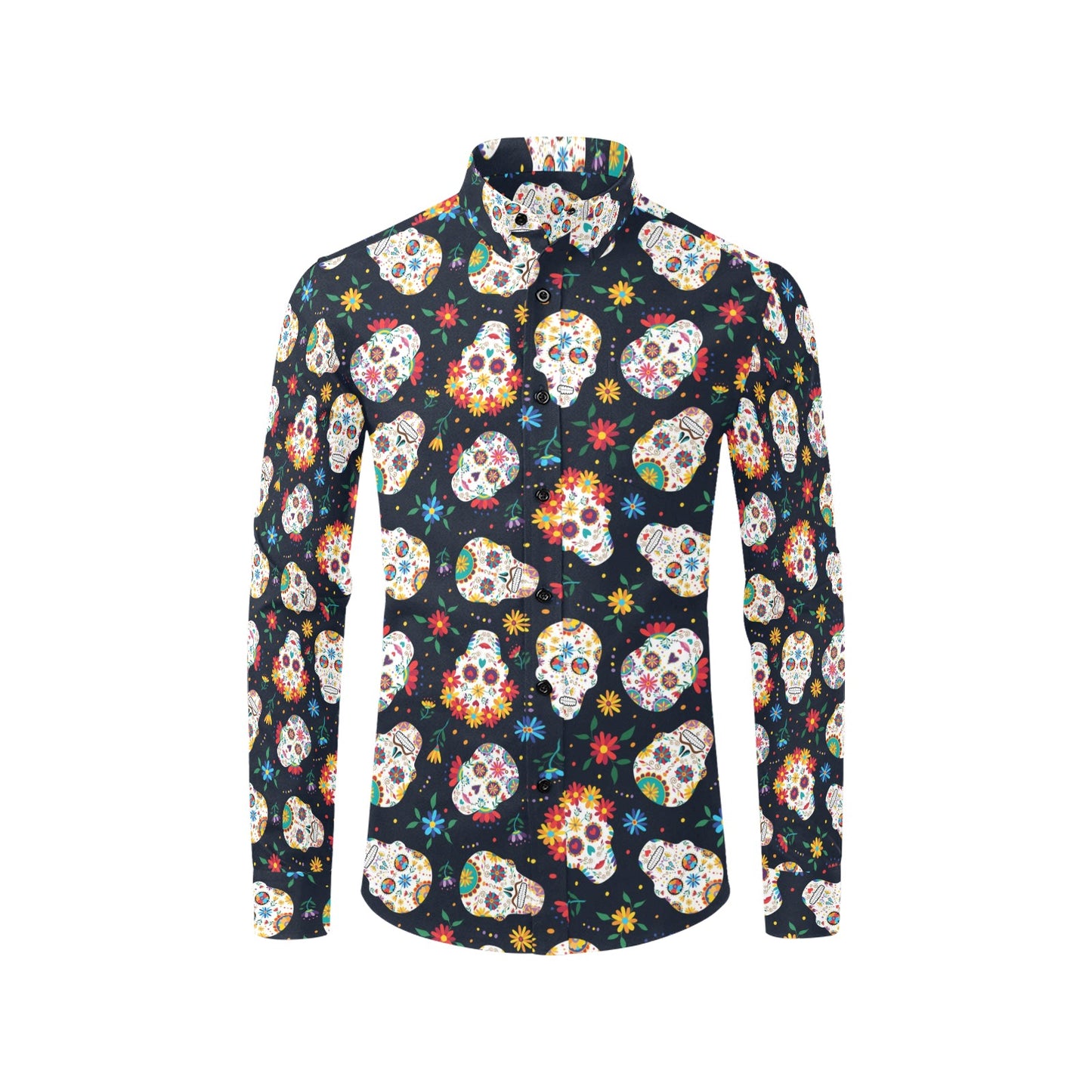 Sugar Skull Print Design LKS305 Men's Long Sleeve Dress Shirt