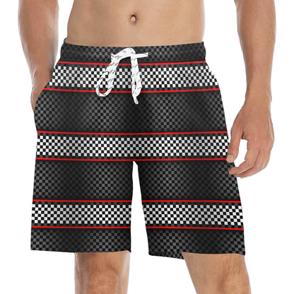 Checkered Flag Red Line Style Men's Swim Trunks Beach Shorts