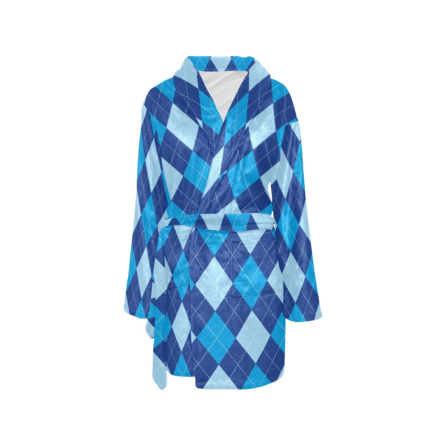Argyle Blue Pattern Print Design 02 Women's Fleece Robe