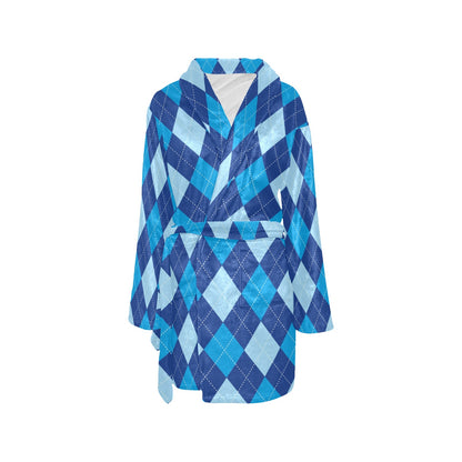 Argyle Blue Pattern Print Design 02 Women's Fleece Robe