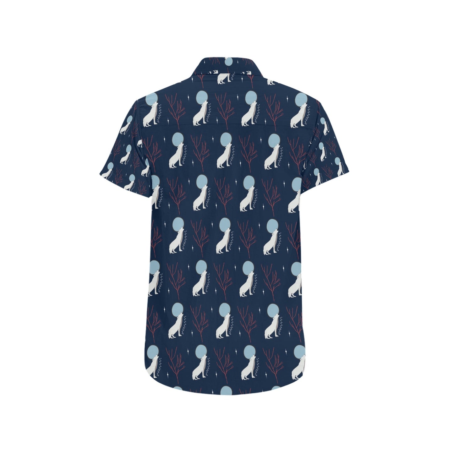 Wolf Moon Print Design LKS304 Men Short Sleeve Button Up Shirt