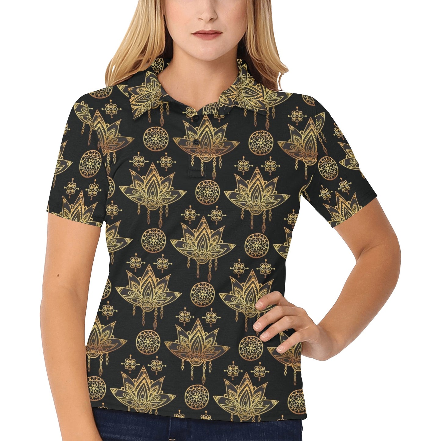 lotus Boho Pattern Print Design LO03 Women's Polo Shirt