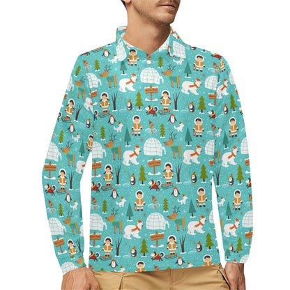 Eskimo Pattern Print Design 01 Long Sleeve Polo Shirt For Men's