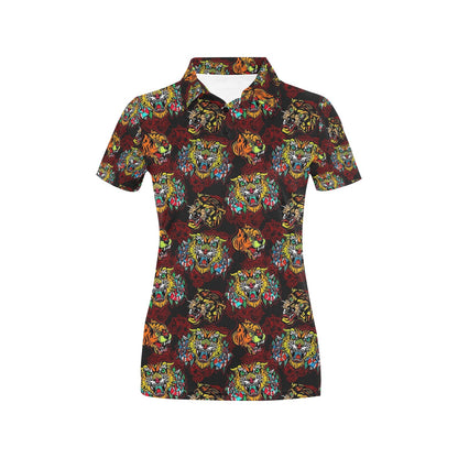 Tattoo Tiger Colorful Design Women's Polo Shirt