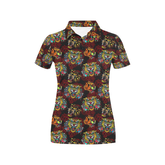 Tattoo Tiger Colorful Design Women's Polo Shirt