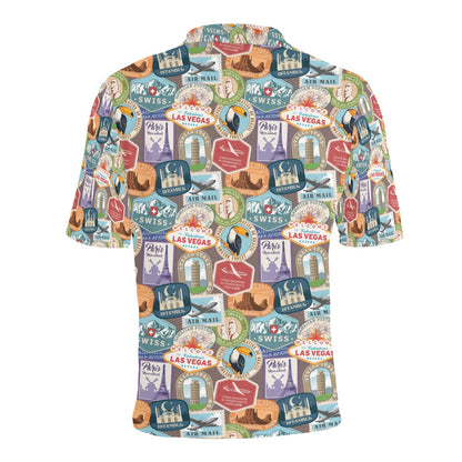 Travel Stamp Print Design LKS301 Men Polo Shirt