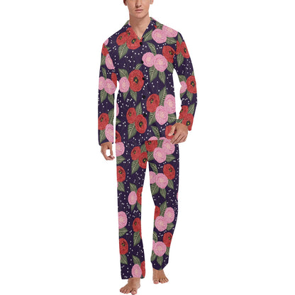 Camellia Pattern Print Design CM02 Men's Long Pajama Set