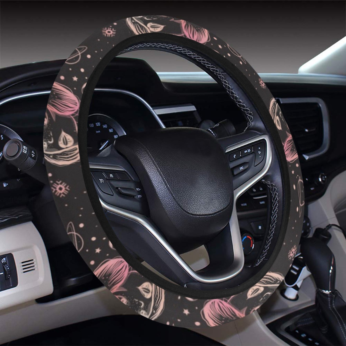Third Eye Girl Cat Print Design LKS305 Steering Wheel Cover with Elastic Edge