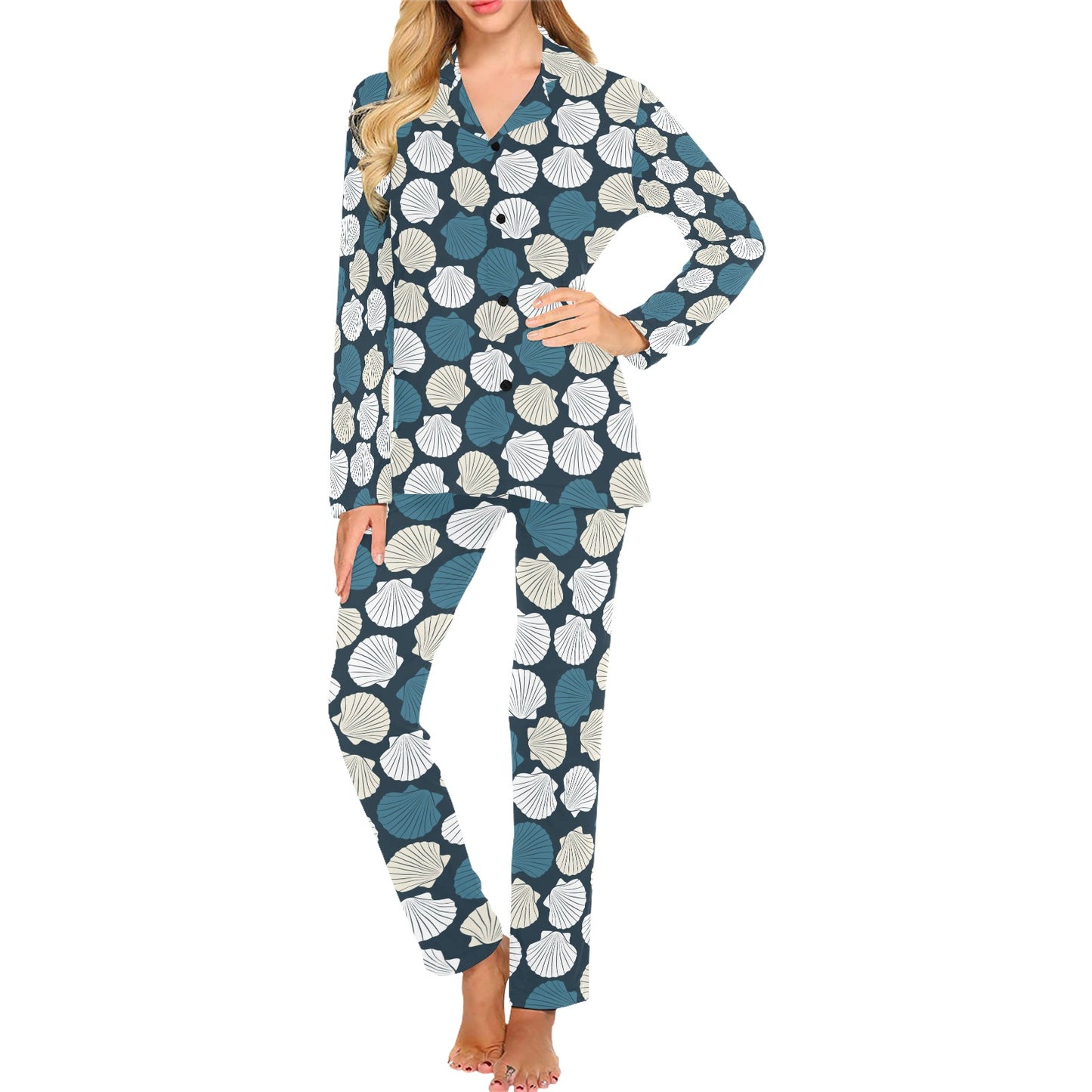 Seashell Print Design LKS3013 Women's Long Pajama Set