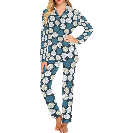 Seashell Print Design LKS3013 Women's Long Pajama Set