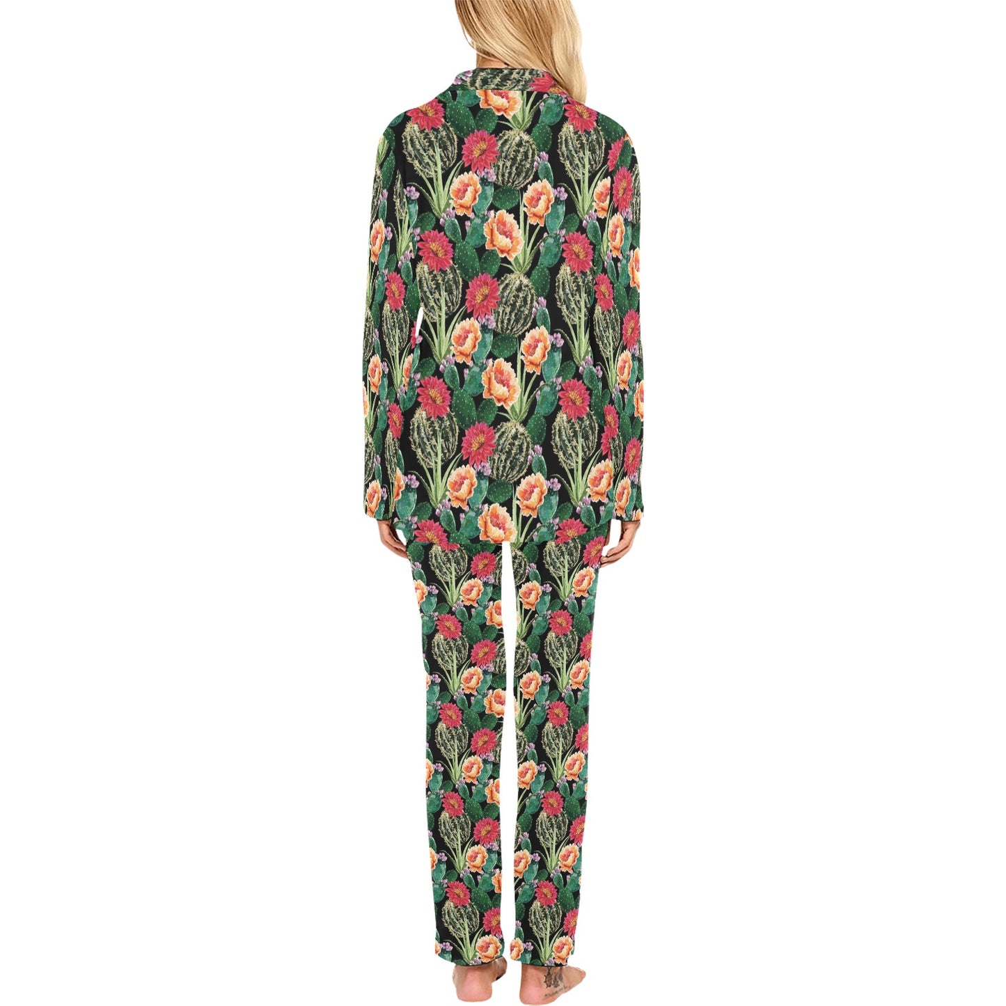 Cactus Pattern Print Design 06 Women's Long Pajama Set