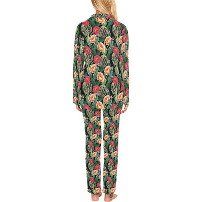 Cactus Pattern Print Design 06 Women's Long Pajama Set