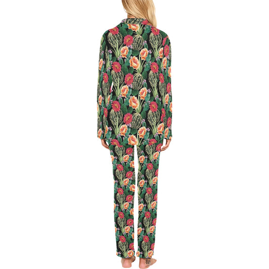Cactus Pattern Print Design 06 Women's Long Pajama Set