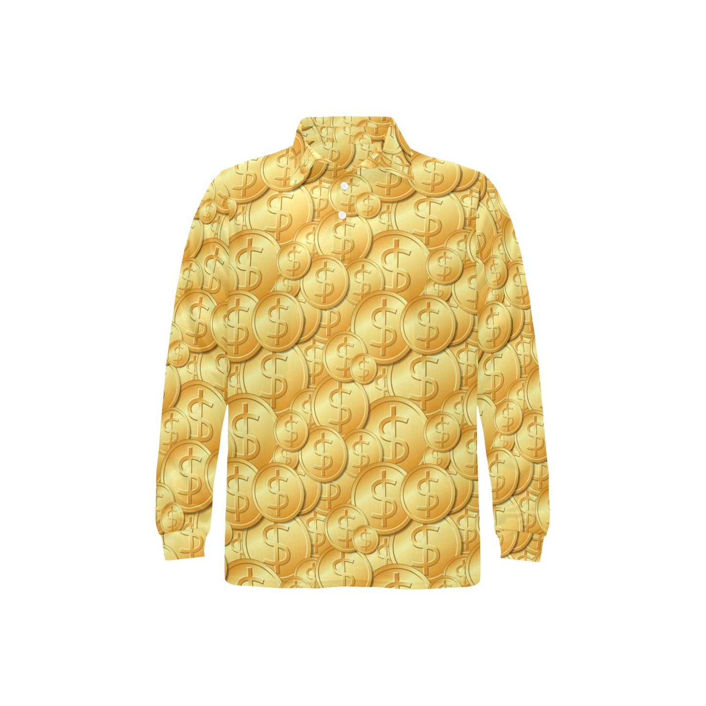 Dollar Pattern Print Design DO03 Long Sleeve Polo Shirt For Men's