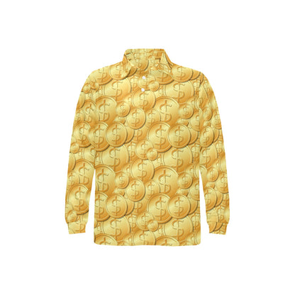Dollar Pattern Print Design DO03 Long Sleeve Polo Shirt For Men's