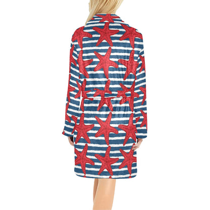 Starfish Red Pattern Print Design 02 Women's Fleece Robe