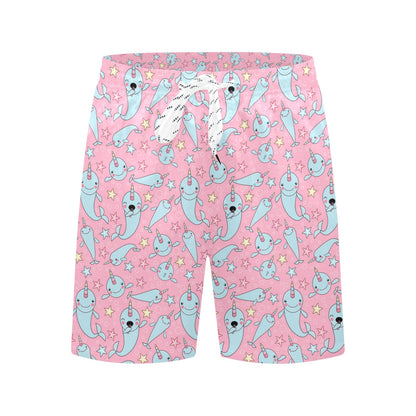 Narwhal Cartoon Cute Print Men's Swim Trunks Beach Shorts