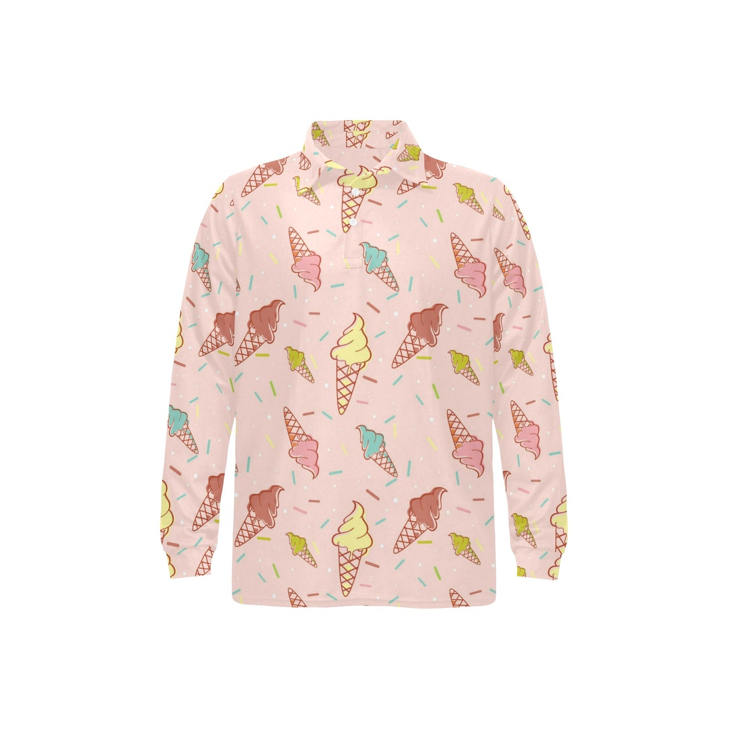 Ice Cream Pattern Print Design 02 Long Sleeve Polo Shirt For Men's