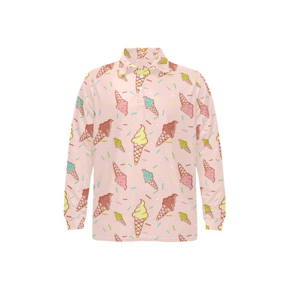 Ice Cream Pattern Print Design 02 Long Sleeve Polo Shirt For Men's