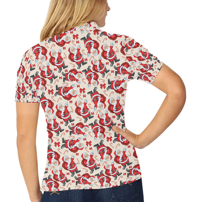 Santa Christmas Themed Print Design LKS302 Women's Polo Shirt