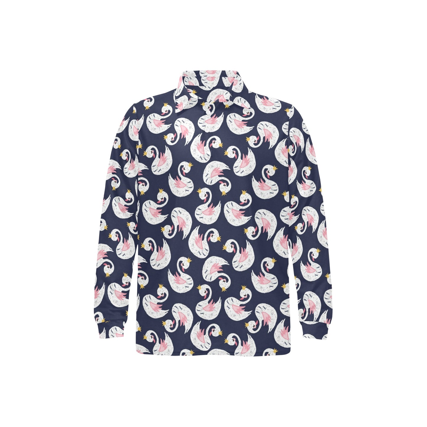 Swan Print Design LKS403 Long Sleeve Polo Shirt For Men's
