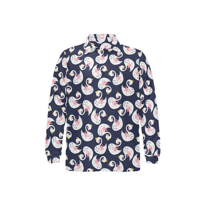 Swan Print Design LKS403 Long Sleeve Polo Shirt For Men's