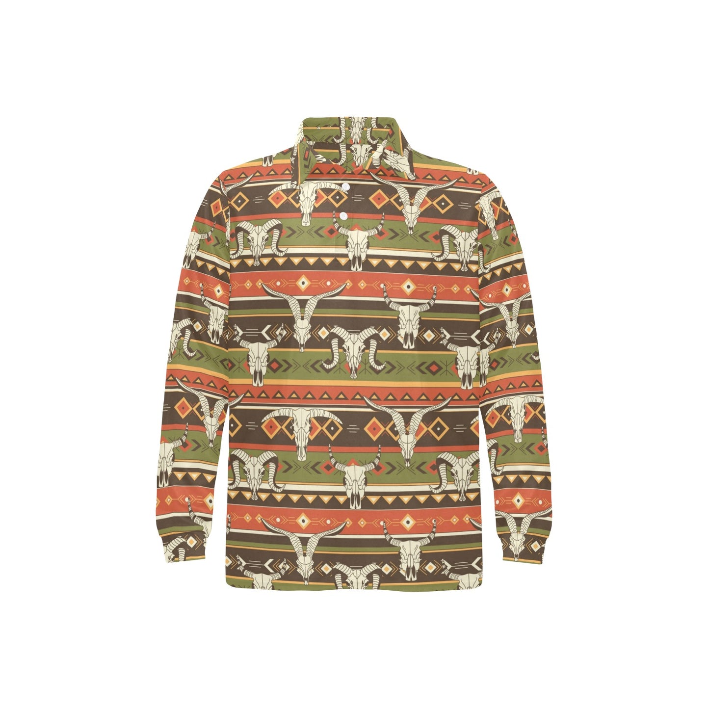 American indian Skull Animal Long Sleeve Polo Shirt For Men's