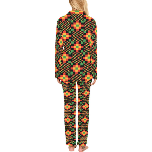 Kente Pattern Print Design 01 Women's Long Pajama Set