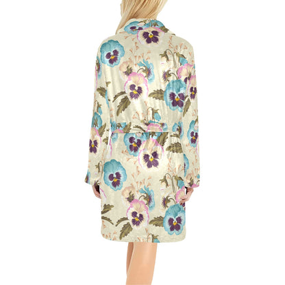Pansy Pattern Print Design A02 Women's Fleece Robe