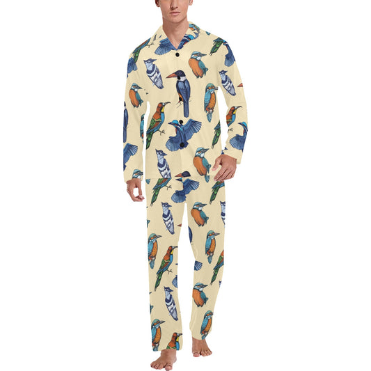 Kingfisher Bird Pattern Print Design 04 Men's Long Pajama Set