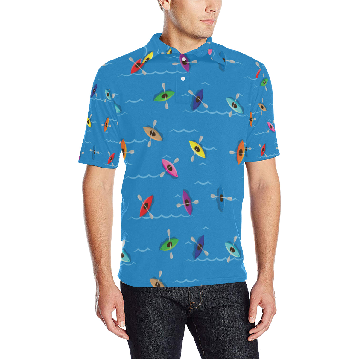 Kayak Pattern Print Design 03 Men Polo Shirt